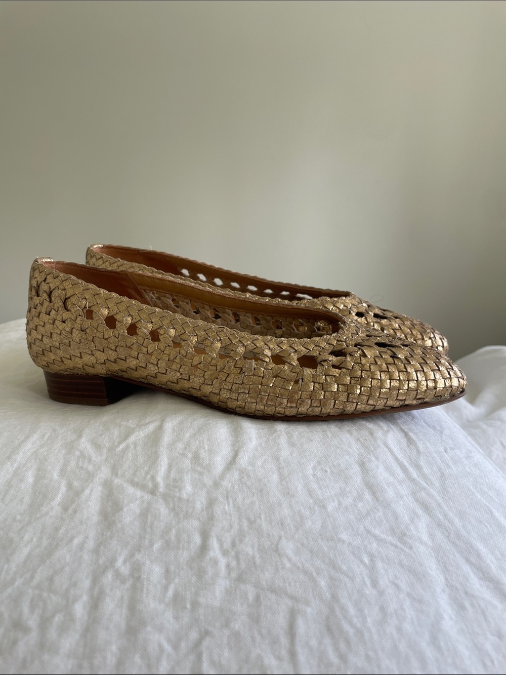 Sezane Anya Low Ballet Flats Smooth Braided Gold - Size US 8